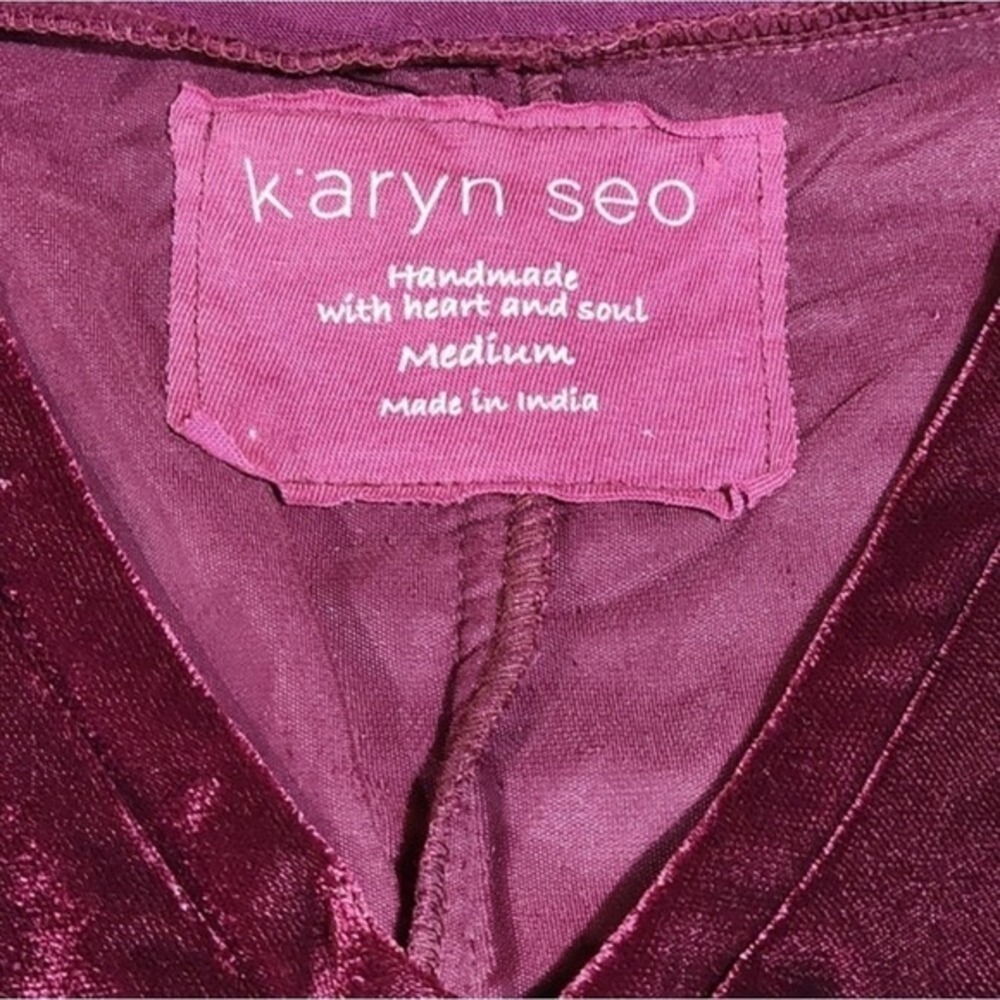 Karyn Seo Velvet V-Neck Tunic Women Long Sleeve Relaxed Burgundy Medium - Picture 2 of 9